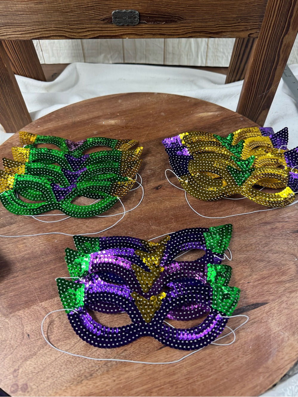 12-Sequin Mardi Gras Party Masks - Purple Green Gold